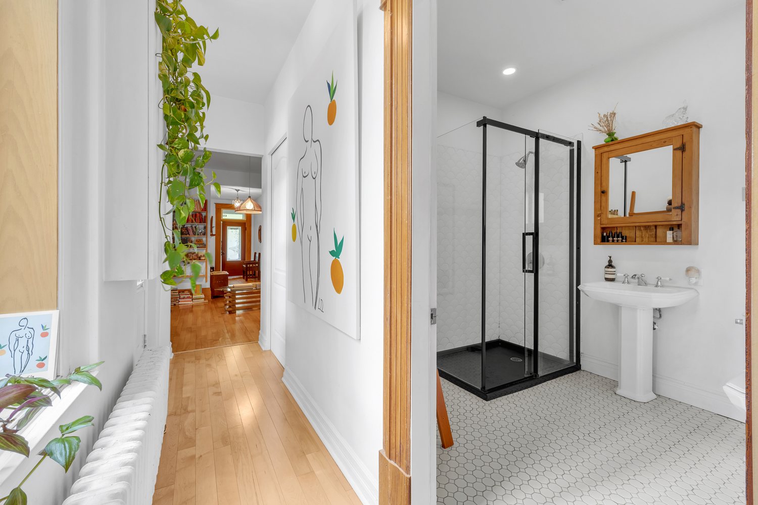 Hallway leading to the renovated bathroom