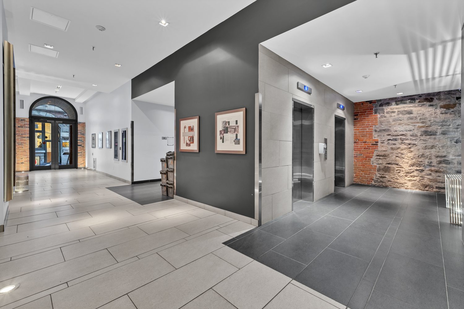 La Caserne lobby with heritage stonework